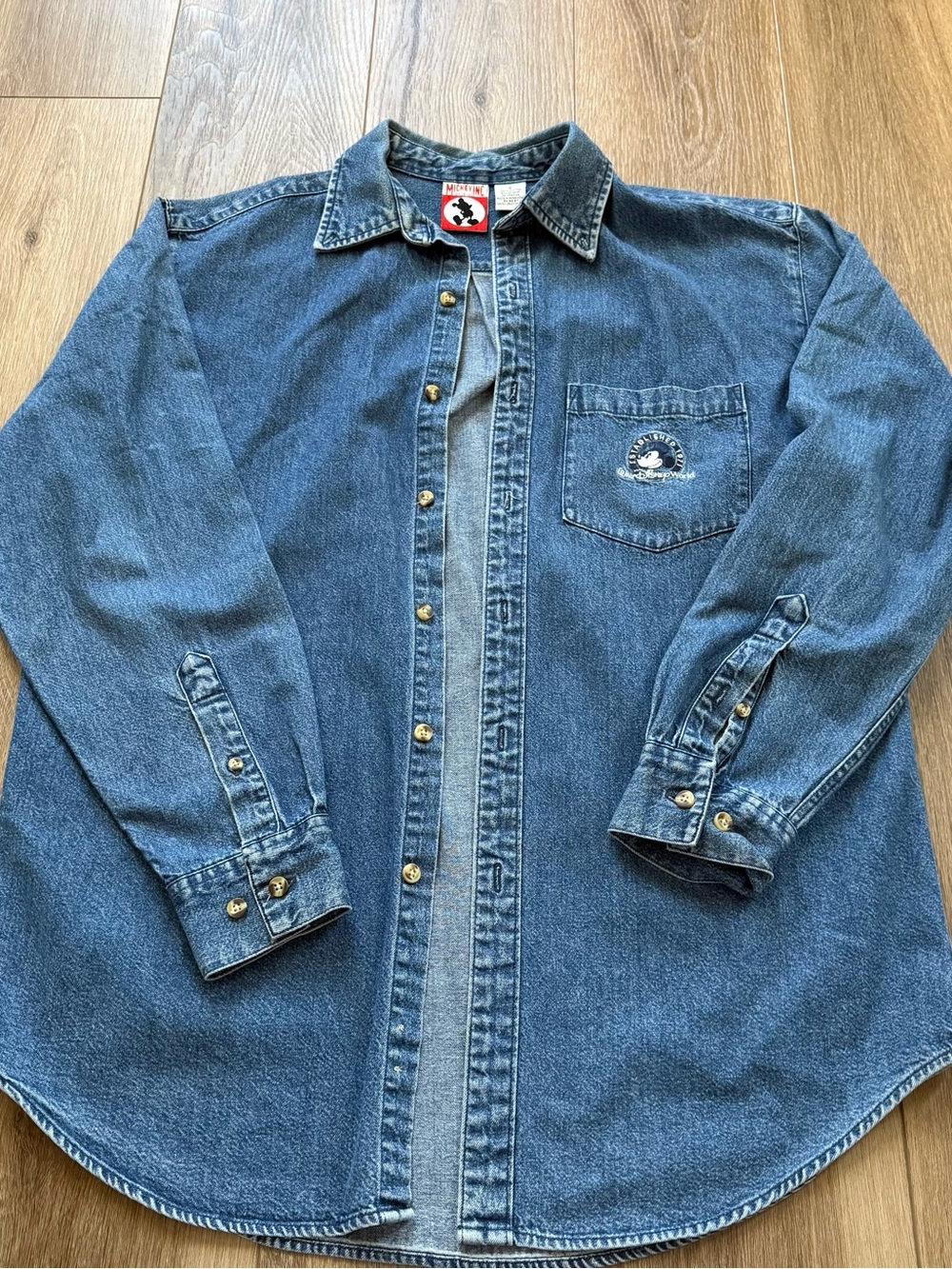 Vintage Mickey INC. Disney Denim Shirt with Embroidered Mickey Pocket size small